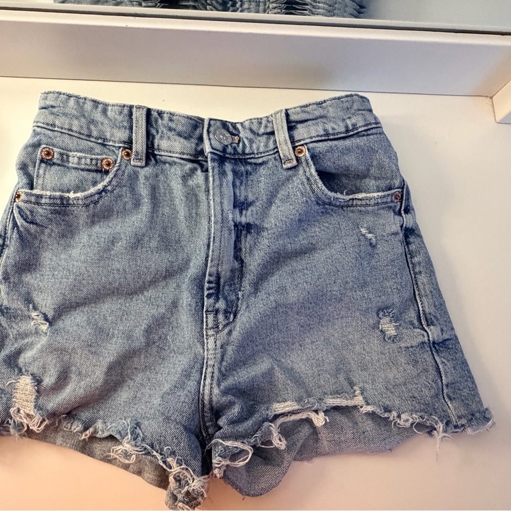 Zara Light Blue Distressed Jean Shorts